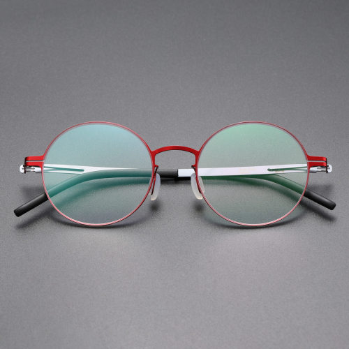 Round Thin Steel Glasses LE8032_Red