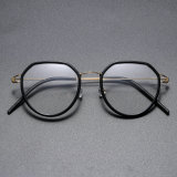 Round Titanium & Acetate Glasses LE8031_Gold - Black Front View