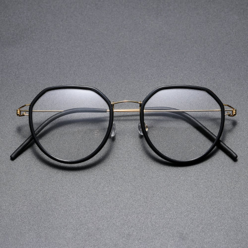 Round Titanium & Acetate Glasses LE8031_Gold - Black