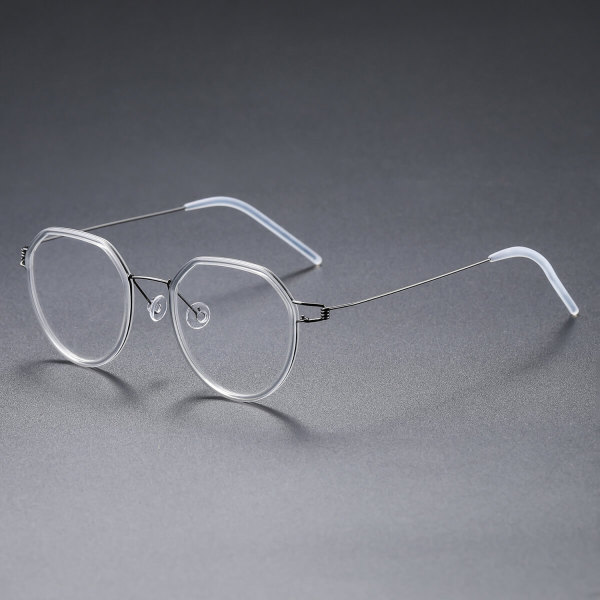 Round Titanium & Acetate Glasses LE8031_Gunmetal - Clear