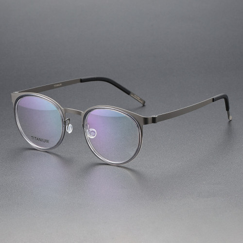 Round Titanium & Acetate Glasses LE8026_Gunmetal - Gray