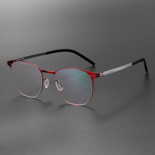 Round Thin Steel Glasses LE8028_Red