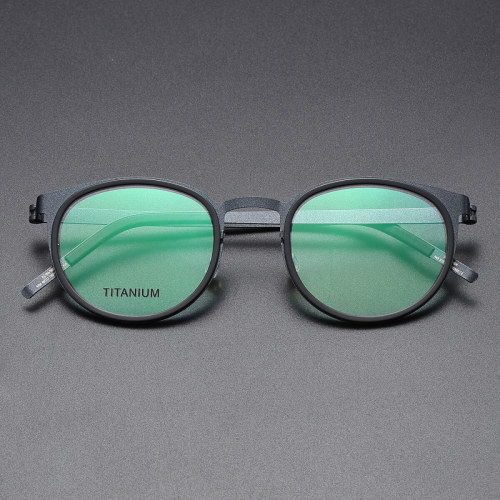 Round Titanium & Acetate Glasses LE8026_Black