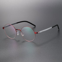 Round Thin Steel Glasses LE8032_Red