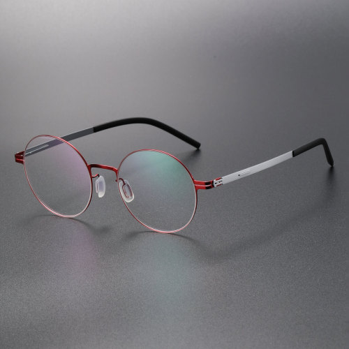 Round Thin Steel Glasses LE8032_Red