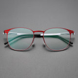 Round Thin Steel Glasses LE8028_Red Front View