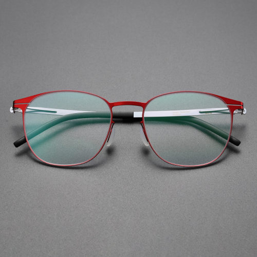 Round Thin Steel Glasses LE8028_Red