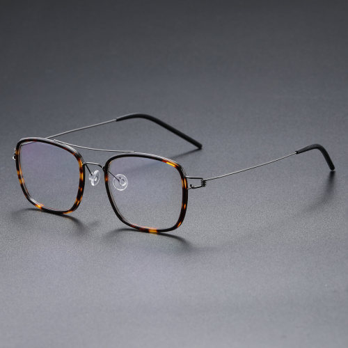 Square Titanium & Acetate Glasses LE8034_Gunmetal - Tortoise