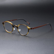 Round Titanium & Acetate Glasses LE8001_Brown