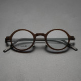 Round Titanium & Acetate Glasses LE8007_Brown Front View