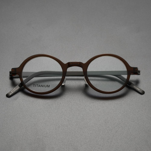 Round Titanium & Acetate Glasses LE8007_Brown