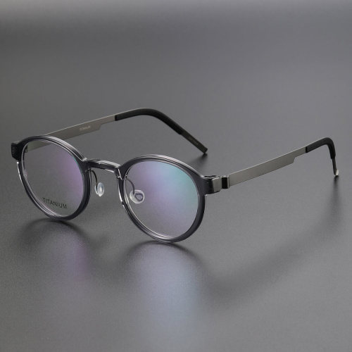 Round Titanium & Acetate Glasses LE8002_Gray