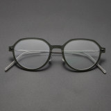 Round Titanium Glasses LE8011_Green Front View
