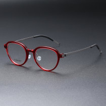 Round Titanium & Acetate Glasses LE8004_Red