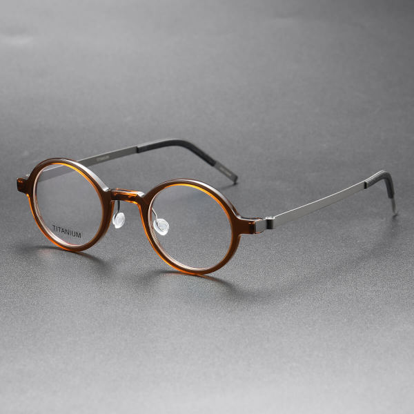 Round Titanium & Acetate Glasses LE8007_Brown