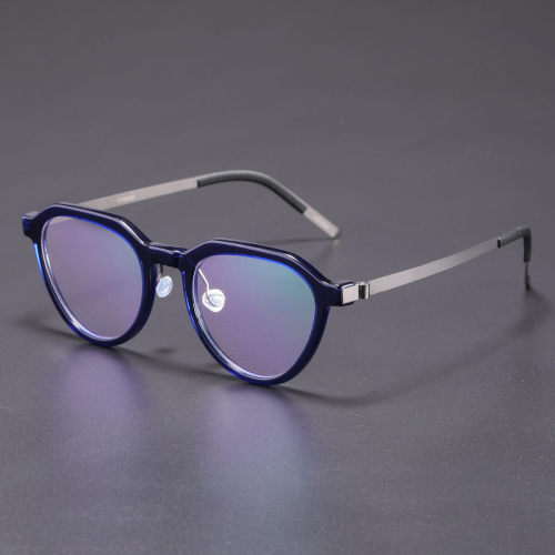 Geometric Titanium & Acetate Glasses LE8003_Blue