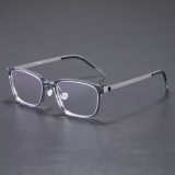 Square Titanium & Acetate Glasses LE8005_Clear Gray