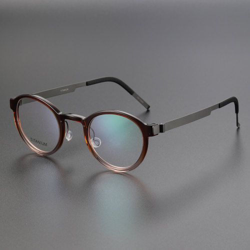 Round Titanium & Acetate Glasses LE8002_Red