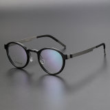 Round Titanium & Acetate Glasses LE8002_Black