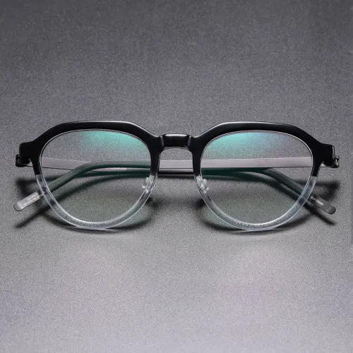 Geometric Titanium & Acetate Glasses LE8003_Black - Clear