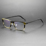 Square Titanium & Acetate Glasses LE8009_Yellow Tortoise