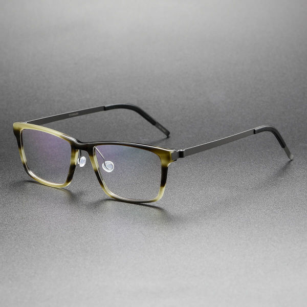 Square Titanium & Acetate Glasses LE8009_Yellow Tortoise