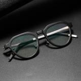 Geometric Titanium & Acetate Glasses LE8003_Black Front View