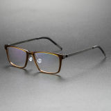 Square Titanium & Acetate Glasses LE8009_Brown