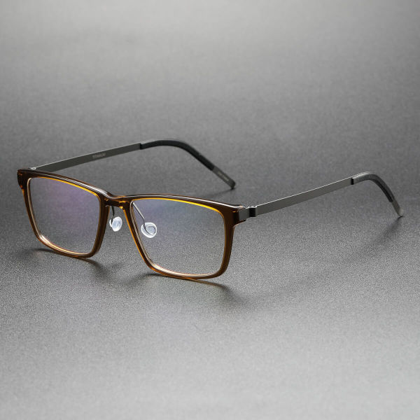 Square Titanium & Acetate Glasses LE8009_Brown