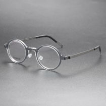 Round Titanium & Acetate Glasses LE8007_Clear Gray