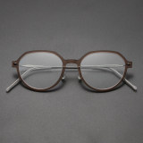 Round Titanium Glasses LE8011_Brown Front View