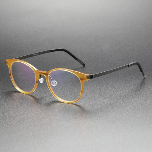 Round Titanium & Acetate Glasses LE8008_Yellow