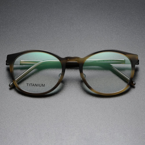 Round Titanium & Acetate Glasses LE8006_Yellow Tortoise