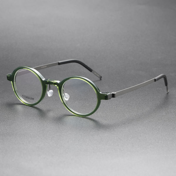Round Titanium & Acetate Glasses LE8007_Green