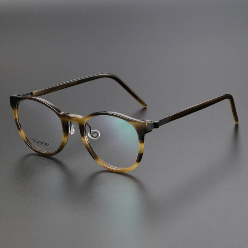 Round Titanium & Acetate Glasses LE8006_Yellow Tortoise