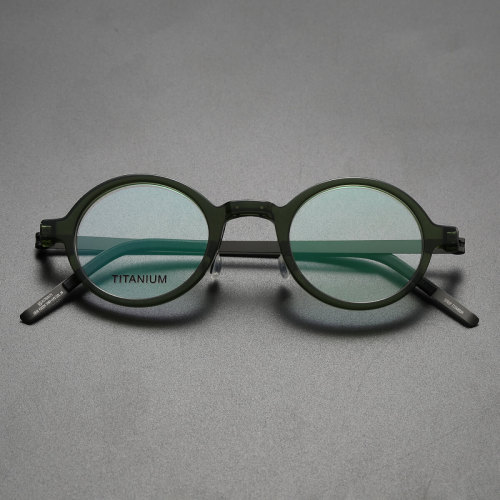 Round Titanium & Acetate Glasses LE8007_Green