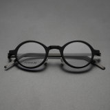 Round Titanium & Acetate Glasses LE8007_Black Front View