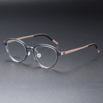 Round Titanium & Acetate Glasses LE8004_Clear Gray