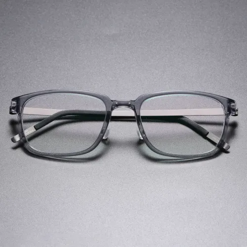 Square Titanium & Acetate Glasses LE8005_Clear Gray