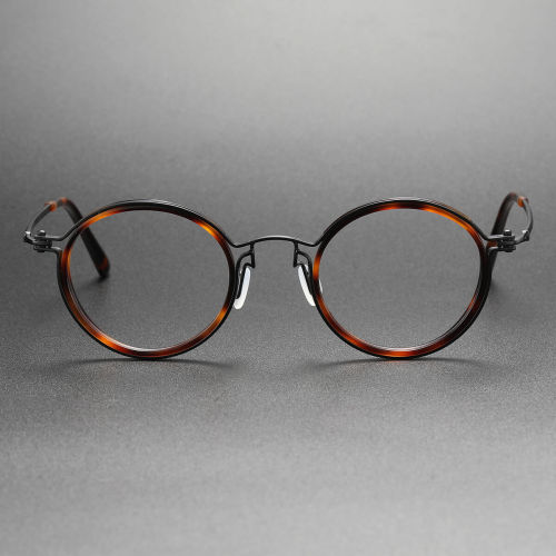 Black Round Glasses in Titanium - LE1001 Black & Tortoise, Adjustable Nose Pads