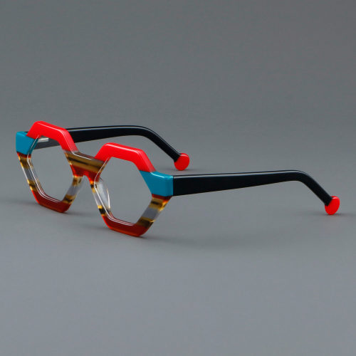 Geometric Acetate Glasses LE7074_Red - Tortoise