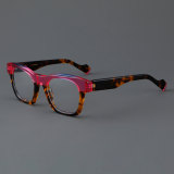 Square Acetate Glasses LE7072_Red - Brown