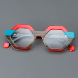 Geometric Acetate Glasses LE7074_Red - Tortoise Front View