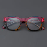 Square Acetate Glasses LE7072_Red - Brown Front View