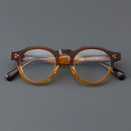 Round Acetate Glasses LE7068_Brown - Yellow