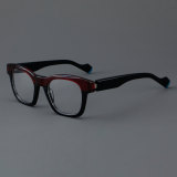 Square Acetate Glasses LE7072_Red - Black