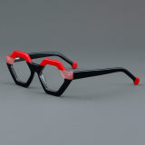 Geometric Acetate Glasses LE7074_Red - Black