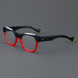 Square Acetate Glasses LE7072_Black - Red