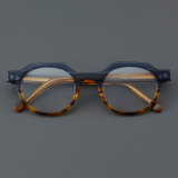 Round Acetate Glasses LE7067_Blue - Tortoise Front View
