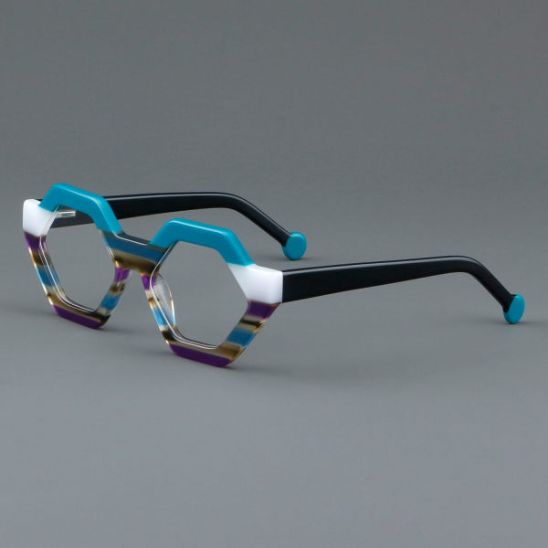 Geometric Acetate Glasses LE7074_Blue - Tortoise